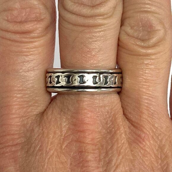Sterling Silver 925 Mexico Curb Chain Pattern Spinner Band Ring Sz 9.5 - 9.75 - Picture 11 of 13